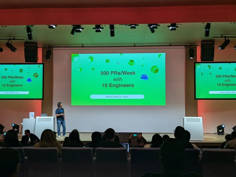 Slide: 500 pull requests a week with 10 engineers, the GitHub Copilot CLI team